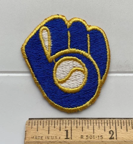 Milwaukee Brewers Blue Yellow Baseball Glove Ball Mitt Logo Embroidered Patch Cover