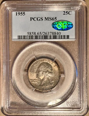 1955 PCGS & CAC MS65 WASHINGTON QUARTER 25c - Image 1 of 2