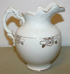 Bonita V. P. Co Porcelain Water Pitcher White with Gold Trim RARE Antique - Picture 1 of 10