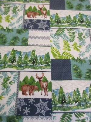 Tela de franela súper acurrucada para paisaje de invierno - por comprar - azul oso verde Foto 1 de 4