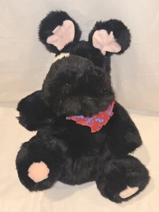 Caltoy Black Terrier Dog W White Eye Spot Soft Toy Stuffed Plush Animal Bandana - Picture 1 of 6