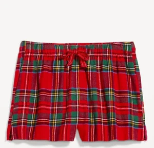 Old Navy Women Pajama Shorts Flannel Red Tartan Size Medium new - Picture 1 of 6