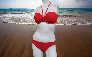 NWT GIDEON OBERSON 2 pc RED halter bikini BATHING SUIT Swimsuit SET - 32B/C & 6 - Picture 1 of 10