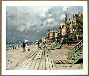 Litografía Claude Monet Beach At Trouville Vintage 1a Edición Limitada Original 1960 - Imagen 1 de 1
