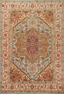 Light Blue Heriz Serapi Oriental Area Rug 8x10 Wool Handmade Living Room Carpet - Picture 1 of 19