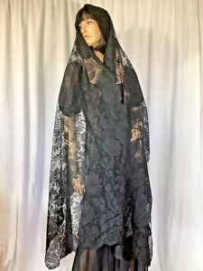 Vintage black Lace mantilla Scarf veil Fabric sheer Long 35x100 goth Victorian