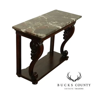 Antique French Empire Mahogany Marble Top Console Table - Picture 1 of 12