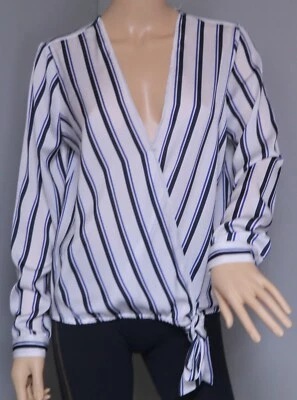 BB DAKOTA MUJER TALLA M MANGA LARGA AZUL RAYAS TOP CRUZADO CUELLO EN V PROFUNDO NUEVO Foto 1 de 4