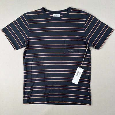 Saturdays Randell Stripe Tee Men’s Small Charcoal Striped Short Sleeve Shirt - Image 1 of 4