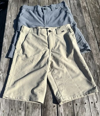 LOTE 2 pares de pantalones cortos Hurley H20-dri para niños talla 18 gris y caqui - usados en excelente estado Foto 1 de 4