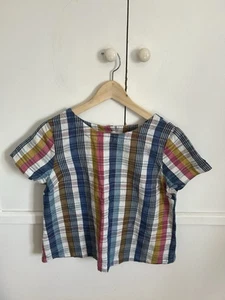 Seasalt Cornwall Tunic Top Womens Size 14 Plaid Calenick Linen Blend 3/4 Sleeve - Picture 1 of 24