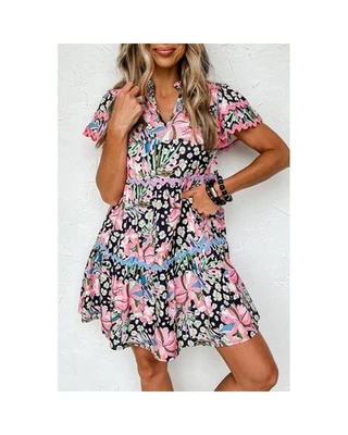 Azura Exchange Floral Print Tiered Dress Women Pink Casual Foto 1 de 4