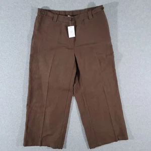 J. Jill Linen Wide Leg Pants Size 10 Brown Button Zip - Picture 1 of 11