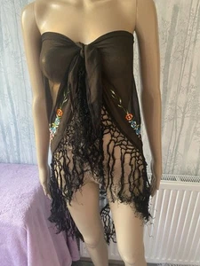 SARONG BEACH WEAR COVER UP WOMEN’S ONE SIZE SHEER WITH EMBROIDERED FLOWERS - Picture 1 of 18
