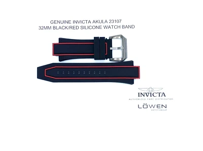 Auténtica correa de reloj Invicta Akula 23107 negra/roja de silicona 32 mm Foto 1 de 2
