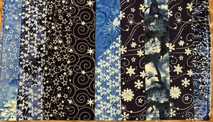 New lot of 4 handmade winter placemats quilted reversible Blue Stripes Stars - Picture 1 of 5