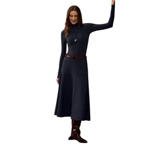 OGL Cashsoft Wool Like Flared Maxi Black Navy Blue Womens Size XS - Picture 1 of 13