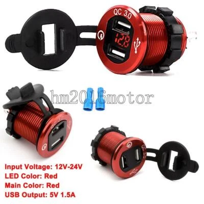 12/24V QC3.0 Fast Charger Car USB Charging Port w/ Red LED Voltmeter Waterproof - Image 1 of 4