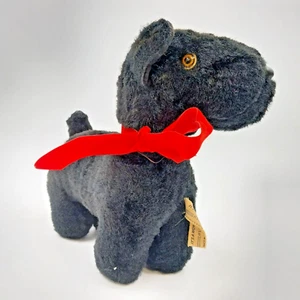 Black Scottish Terrier 8" Tall from Ideal Toy Co 1950's Red Velvet Ribbon Vtg - Picture 1 of 8