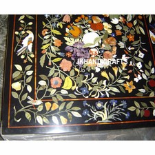 3' X 3' Marble Random Dining Table Top Random semi Precious Stones Inlaid Work
