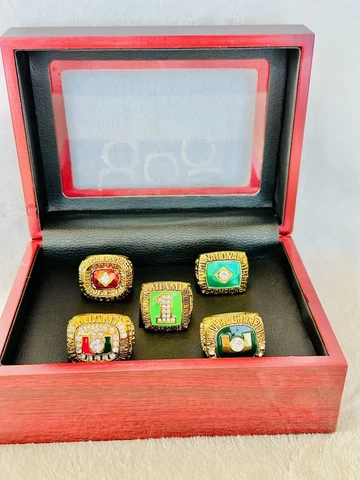 5 PCS Miami Hurricanes NCAA 18k GP Championship Ring W Box, US SHIP 1983-2001 Cover