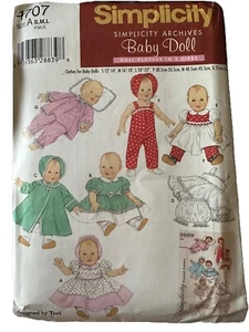 Simplicity 4707 Baby Doll Clothes in 3 Sizes 12"-14" 16"-18" 20"-22" Uncut FF - Picture 1 of 2