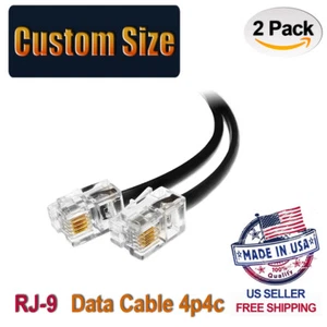 (2 Pack) Black RJ9 4P4C Straight or Reverse Cable. Custom Size From 2" - 10ft