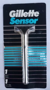 Cartucho de recarga de afeitadora sensor Gillette original mango de metal plateado hecho en EE. UU. - Imagen 1 de 2