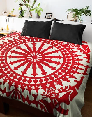 Hand Applique Red & White Ships Wheel w/ Eagle FINISHED QUILT - Image 1 of 4