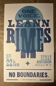 2019.09.22 Hatch Show Print Leann Rimes ~ No Boundaries ~ One Voice ~ Ryman - Imagen 1 de 1