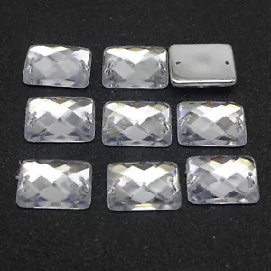 100 botones de estrás rectangular facetado acrílico transparente de costura de espalda plana 13X18 mm - Imagen 1 de 8