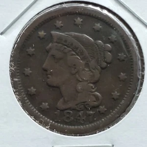 1847 geflochtener klassischer Liberty Kopf USA großer Cent 1c sehr schön zirkuliert - Bild 1 von 4