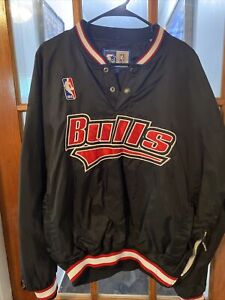Vintage 90s Chicago Bulls Starter Windbreaker Pullover Jacket NBA Sz XL Black