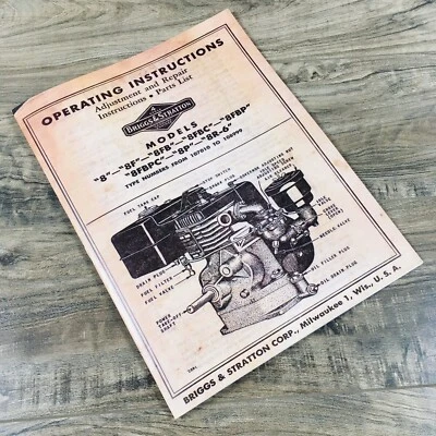 Briggs & Stratton Model 8 Repair Manual Parts Owners Service Operators 8F Bs - Image 1 of 4
