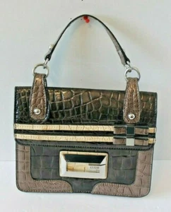 GUESS Handbag Vintage Brown Crocodile Patent Leather Purse Aligator Design - Picture 1 of 8