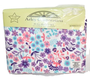 Arley Corporation Blooming Floral Full Sheet Set, Flat, Fitted, & 2 Pillowcases - Picture 1 of 6