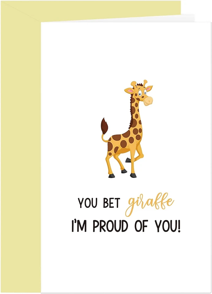 You Bet Giraffe I'M Proud of You Card, Animal Puns Congratulations Card for Him - Image 1 of 4