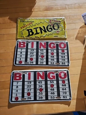 3 bingo HAPPINESS IS YELLING BINGO &Others VINTAGE 1980 FRONT LICENSE PLATE  USA - Image 1 of 4