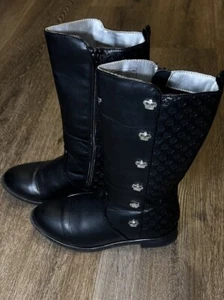 Juicy Couture Studded Moto Biker Engineer Boots Women 5/5.5 Silver Crown Leather - Picture 1 of 8
