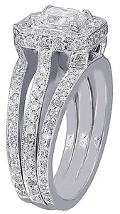 14k White Gold Princess Cut Diamond Engagement Ring Halo Deco Split Shank 1.65ct - Picture 1 of 9