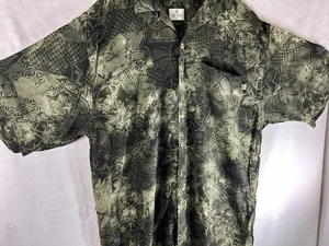 Solitude Mens Hawaiian Shirt XL Print Button-Up Short Sleeve Rayon Green Casual - Picture 1 of 11