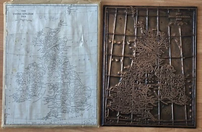 复古古董铜 1914 年英国印刷新闻书板块切割地图 — 第 1/4 张图片