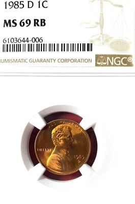 NGC MS-69 RB SINGLE HIGHEST GRADED RB COLOR FOR ANY DATE!  1985-D LINCOLN CENT - Image 1 of 3
