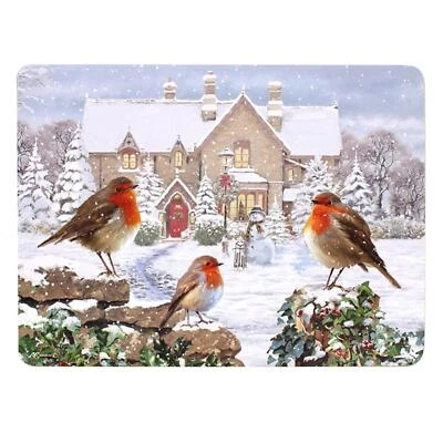 Weihnachts- Tischsets Mit Korkrücken Set Aus 4 Teilen - Robin Familie - Bild 1 von 3