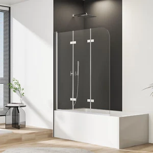 Badewannenaufsatz Faltwand ESG 2 teilig Duschwand Dusche Glas Nano Faltbar - Bild 1 von 14