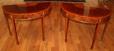 Pair of Sunburst Mahogany Satinwood Inlaid Regency Style Console Tables Cover