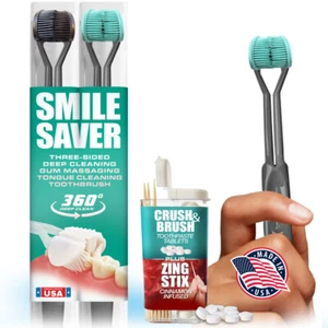 SMILE SAVER 360° / 3-Sided Toothbrush + Toothpaste Tablets + Flavored Toothpicks - Picture 1 of 9