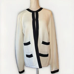 Talbots Ivory Sweater Cardigan Blazer Black Trim Cashmere Bld Old Money Sz M - Picture 1 of 13