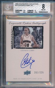 Stephen Curry 2009 Exquisite Collection RC Rookie Card # 72 /225 BGS 8 10 Auto