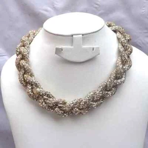 Gold Braided Made with Swarovski Element Stardust Necklace Magnetic closure - Picture 1 of 7